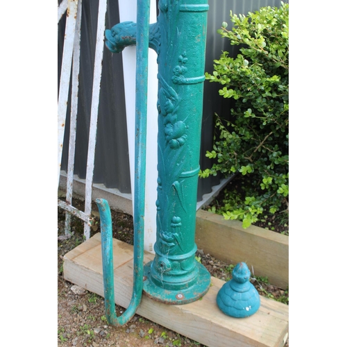 120 - Large French cast iron water hand pump, green painted finish, approx 141cm H