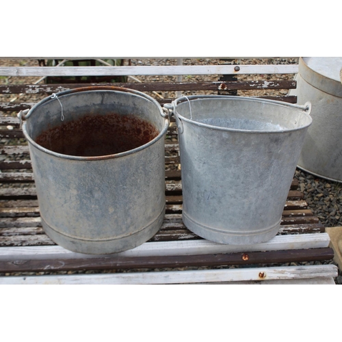 151 - Two antique French gal metal buckets, each approx 28cm H ex handle x 31cm Dia (2)