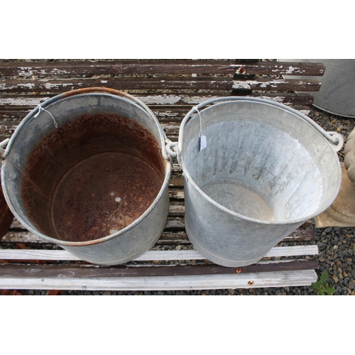 151 - Two antique French gal metal buckets, each approx 28cm H ex handle x 31cm Dia (2)