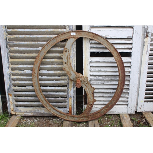 161 - Large cast iron chaff cutter wheel, approx 84cm Dia