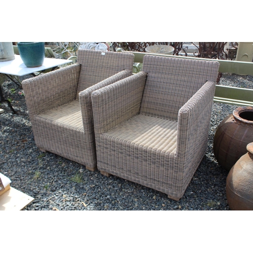 162 - Pair of modern faux cane garden arm chairs (2)