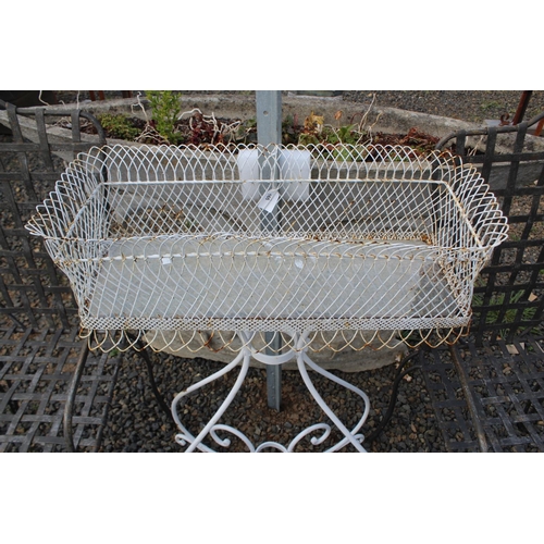 165 - Vintage French jardiniere on stand, scrolling wrought iron base, pierced gallery, approx 93cm H x 63... 