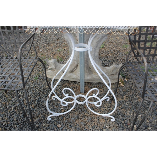 165 - Vintage French jardiniere on stand, scrolling wrought iron base, pierced gallery, approx 93cm H x 63... 