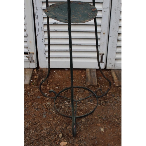 176 - Old French metal tri form jardinere stand, approx 94cm H