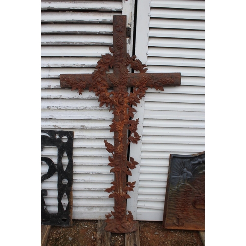 177 - Antique French cast iron cross, approx 130cm H x 67cm W