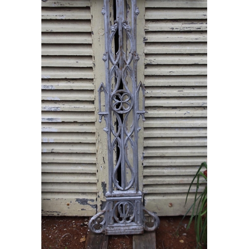 179 - Large Antique French cast iron cross, pierced Gothic design. silver finish, approx 136cm H x 74cm W