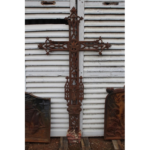 180 - Large Antique French pierced cast iron cross, approx 149cm H x 77cm W