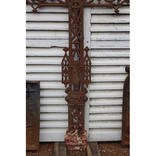 180 - Large Antique French pierced cast iron cross, approx 149cm H x 77cm W