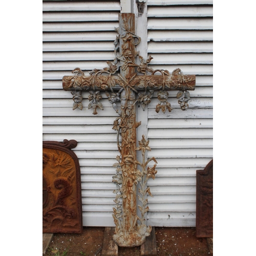 212 - Antique French cast iron cross, approx 135cm H