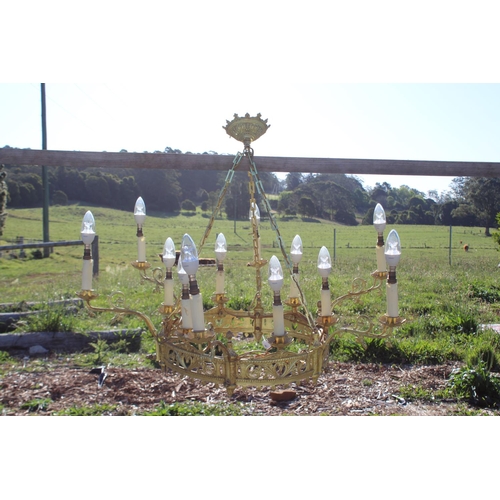 595 - Gilt brass Renaissance revival style 12 light chandelier