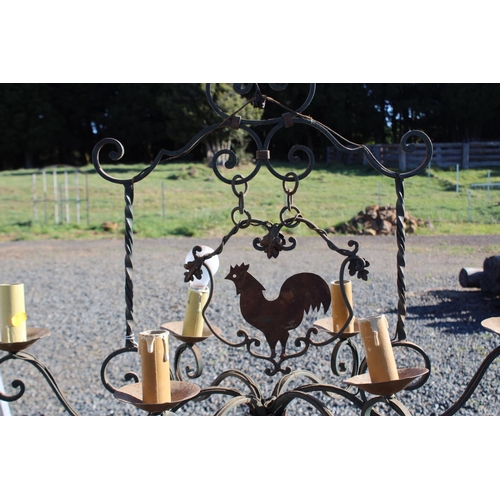 596 - Old French iron rack style six light chandelier