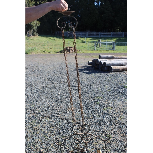 596 - Old French iron rack style six light chandelier