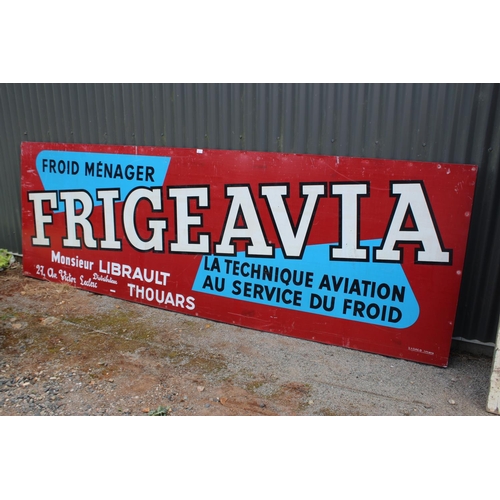 75 - Vintage French painted tin advertising sign, approx 101cm H x 300cm W