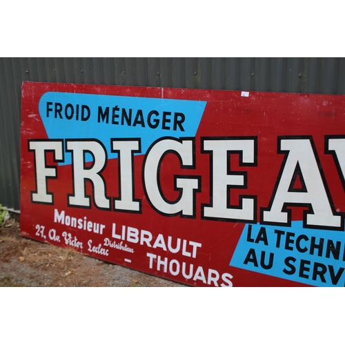 75 - Vintage French painted tin advertising sign, approx 101cm H x 300cm W
