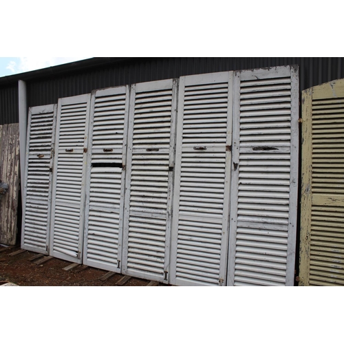 81 - Six antique French painted oak shutters, approx 227cm H x 62cm W and smaller (6)