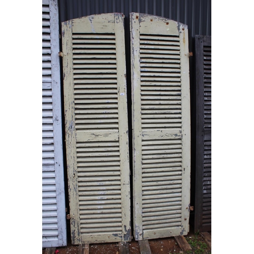 82 - Pair of antique French arched painted shutters, each approx 210cm H x 55cm W (2)
