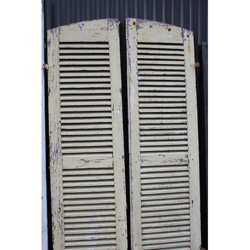 82 - Pair of antique French arched painted shutters, each approx 210cm H x 55cm W (2)