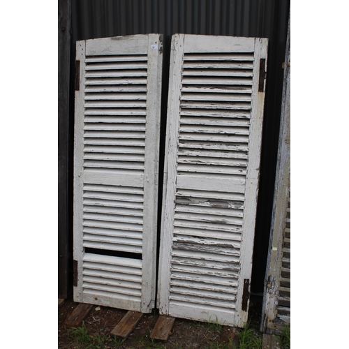 84 - Pair of antique French painted oak shutters, each approx 160cm H x 52cm W (2)