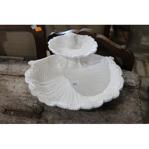 441 - Italian white ware ceramic double shell dish, approx 13cm H x 34cm W