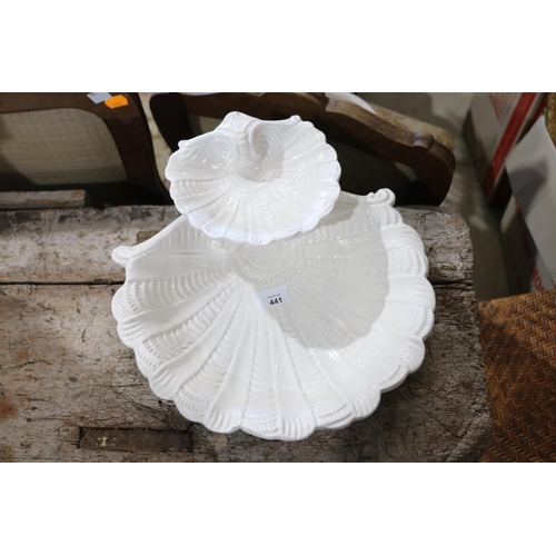 441 - Italian white ware ceramic double shell dish, approx 13cm H x 34cm W