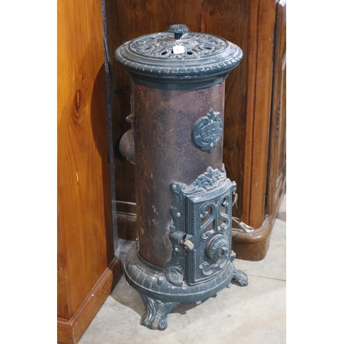 557 - Good Godin cast iron and steel pedestal wood burning room heater, approx 81cm H