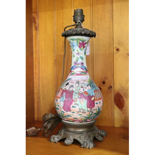 589 - Antique Chinese Famille rose porcelain bottle vase, converted with French bronze mounts and fittings... 