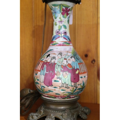 589 - Antique Chinese Famille rose porcelain bottle vase, converted with French bronze mounts and fittings... 