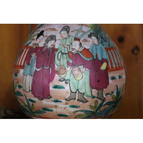 589 - Antique Chinese Famille rose porcelain bottle vase, converted with French bronze mounts and fittings... 