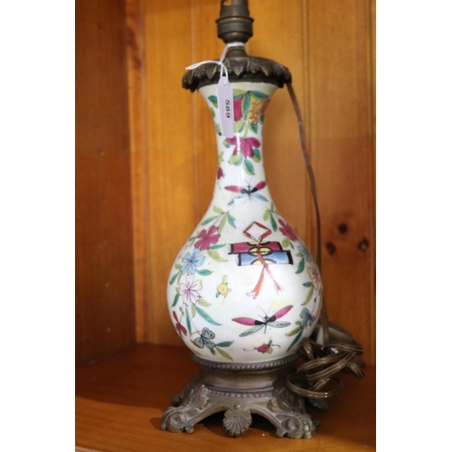 589 - Antique Chinese Famille rose porcelain bottle vase, converted with French bronze mounts and fittings... 