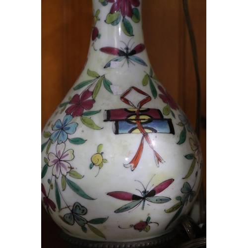 589 - Antique Chinese Famille rose porcelain bottle vase, converted with French bronze mounts and fittings... 