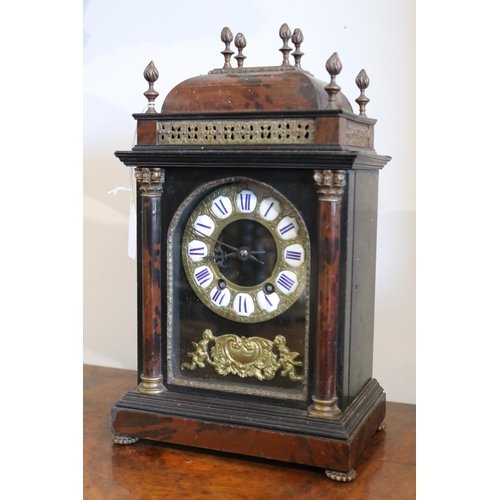 552 - Antique French small scale pagoda top table clock, untested, with pendulum and key, approx 35cm H x ... 