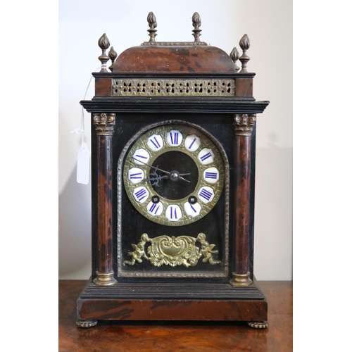 552 - Antique French small scale pagoda top table clock, untested, with pendulum and key, approx 35cm H x ... 