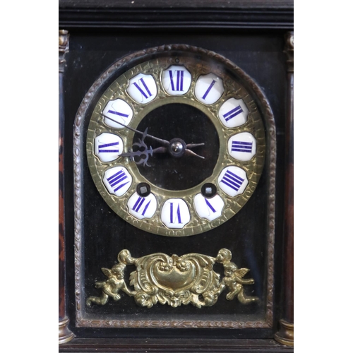 552 - Antique French small scale pagoda top table clock, untested, with pendulum and key, approx 35cm H x ... 