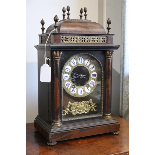 552 - Antique French small scale pagoda top table clock, untested, with pendulum and key, approx 35cm H x ... 