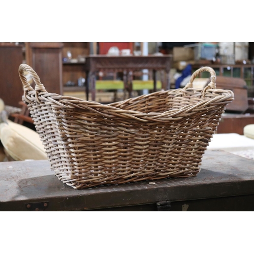 567 - Antique French twin handled cane basket, approx handle to handle 61cm W x 31cm D x 33cm H