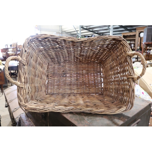 567 - Antique French twin handled cane basket, approx handle to handle 61cm W x 31cm D x 33cm H