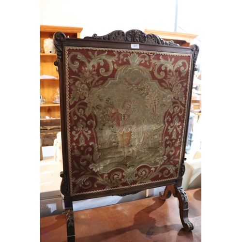 477 - Antique French walnut tapestry fire screen, approx 105cm H x 71cm W