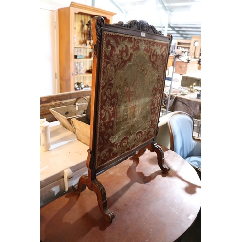 477 - Antique French walnut tapestry fire screen, approx 105cm H x 71cm W