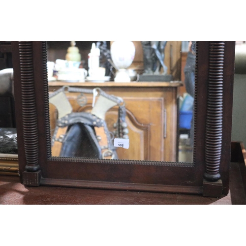 508 - Antique early 19th century pier mirror, with applied split multi ring turned columns, approx 72cm x ... 