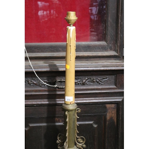 518 - Antique French elaborate pierced brass tri form picket, converted to lamp, approx 116cm H