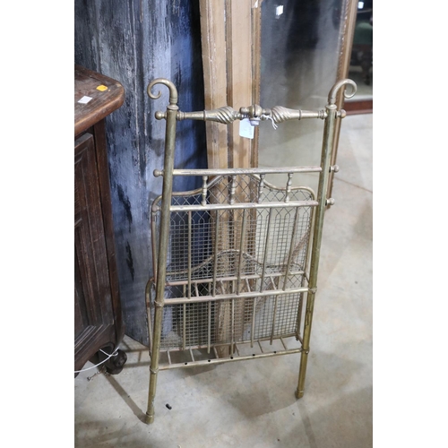 526 - Antique brass paper rack, approx 100cm H x 44cm W