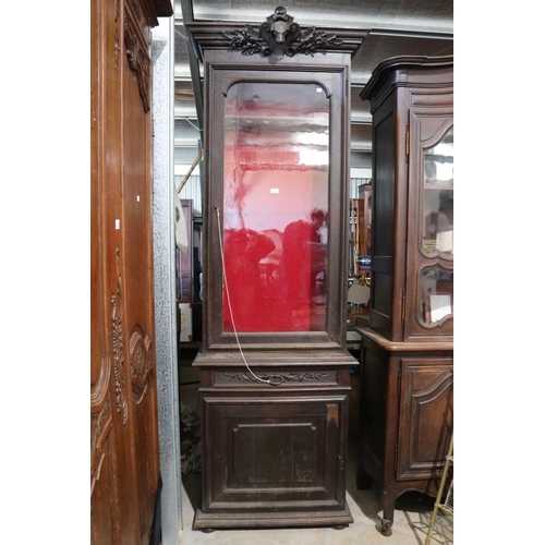 528 - Antique elevated two piece French gun cabinet, approx 248cm H x 85cm W x 38cm D.