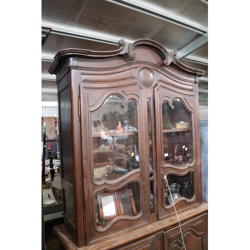 529 - Antique French oak two height buffet bookcase / display cabinet, approx 244cm H x 140cm W x 52cm D