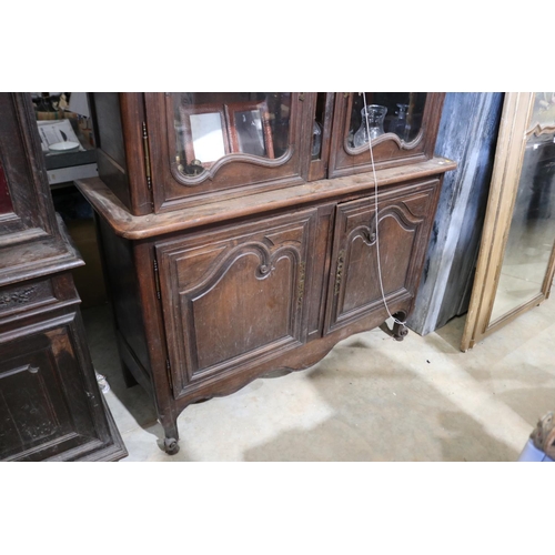 529 - Antique French oak two height buffet bookcase / display cabinet, approx 244cm H x 140cm W x 52cm D