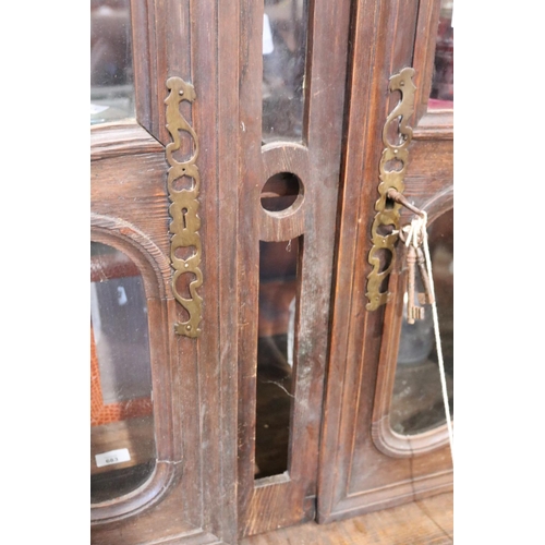 529 - Antique French oak two height buffet bookcase / display cabinet, approx 244cm H x 140cm W x 52cm D