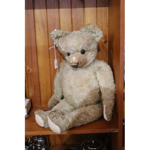 575 - Large antique early 20th century jointed teddy bear, hand stitched snout, approx 76cm H