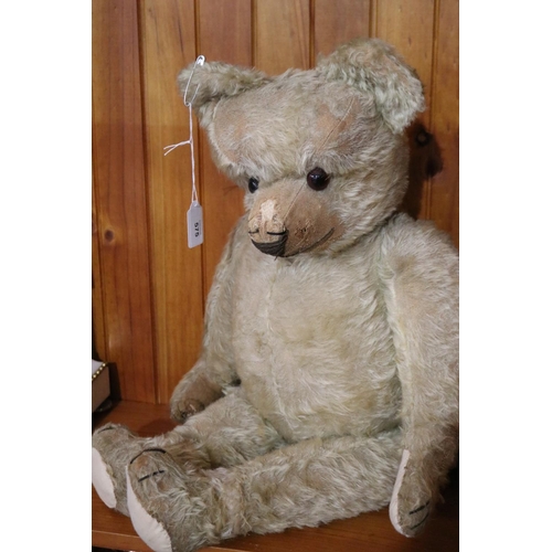 575 - Large antique early 20th century jointed teddy bear, hand stitched snout, approx 76cm H