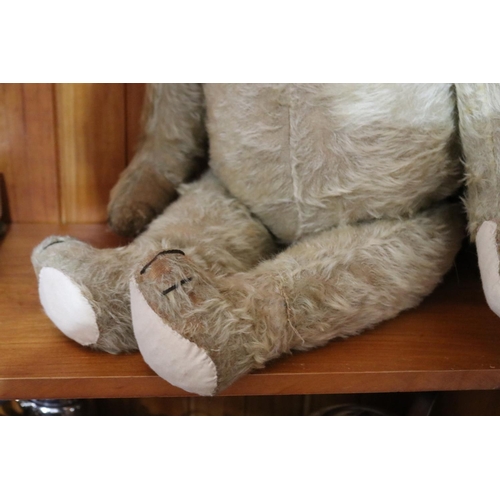 575 - Large antique early 20th century jointed teddy bear, hand stitched snout, approx 76cm H