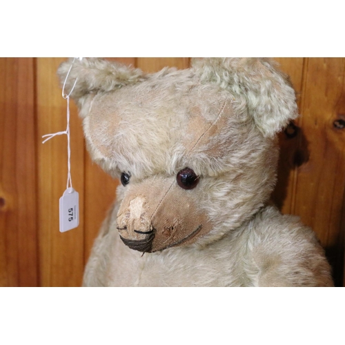 575 - Large antique early 20th century jointed teddy bear, hand stitched snout, approx 76cm H