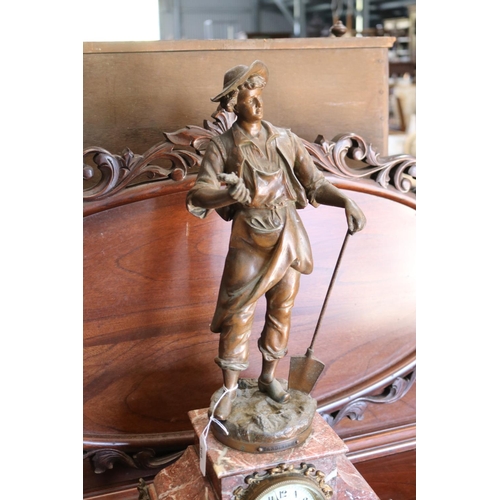 368 - Antique French bronzed spelter figural clock, titled 
